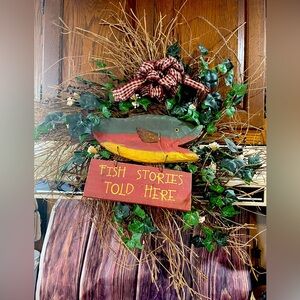 VTG Fishing Wreath Nautical Coastal Handmade 28" Lake House Wreath